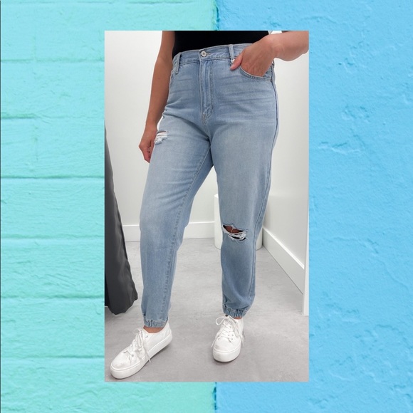 High Waisted Jean Joggers - Picture 1 of 3